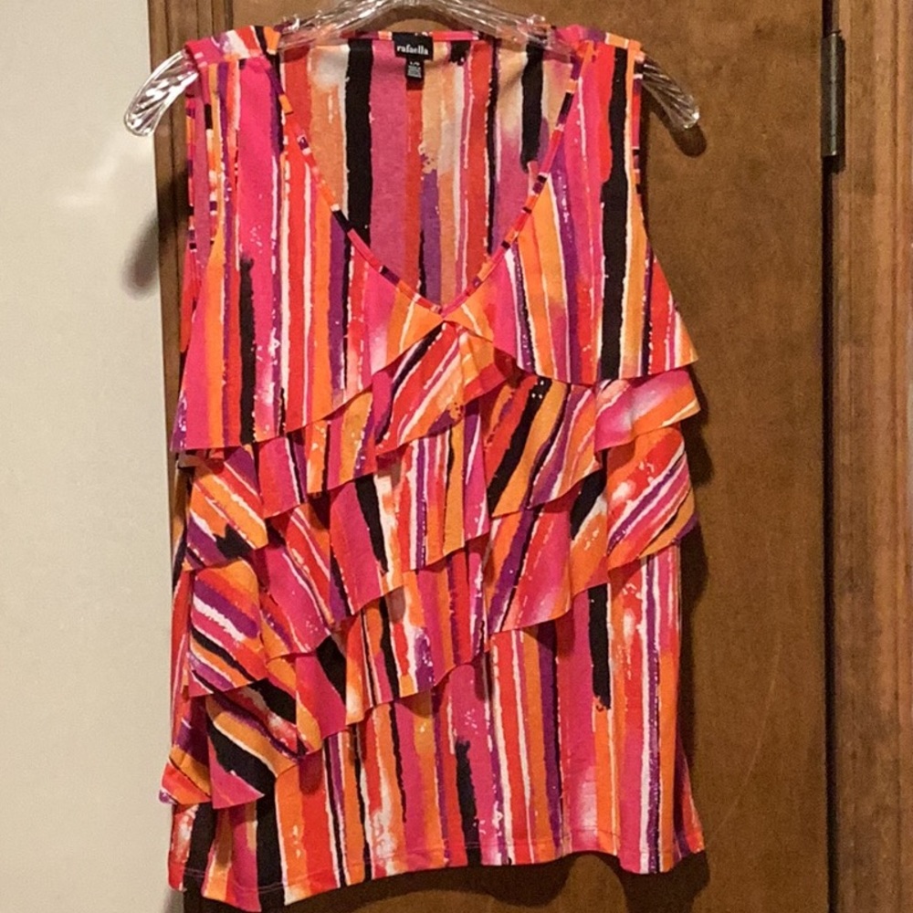 Rafaela ladies ruffled top. Size L. Silky fabric perfect for dress or casual